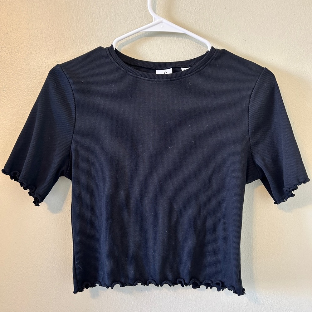 Collusion-ASOS Black Ribbed Crop T-Shirt Short Sleeve